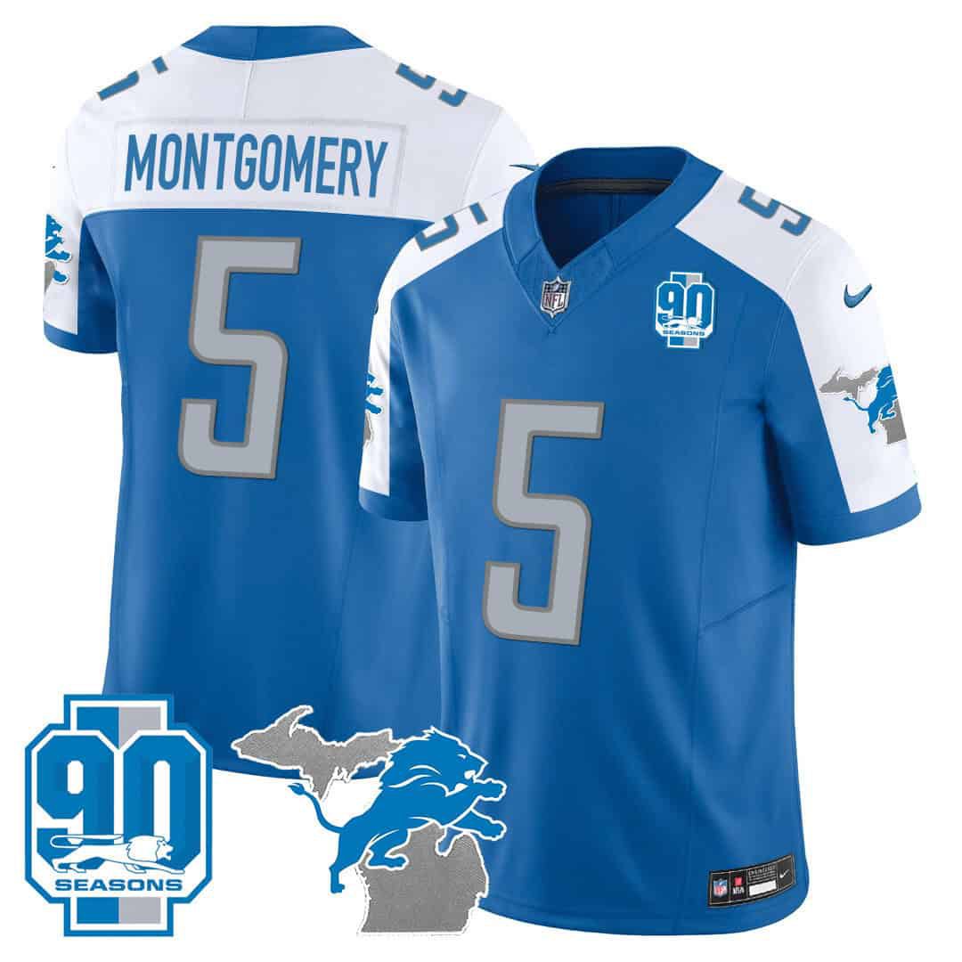 Men Detroit Lions #5 Montgomery Blue 2024 Nike 90th Year Michigan Patch Vapor NFL Jersey->indianapolis colts->NFL Jersey